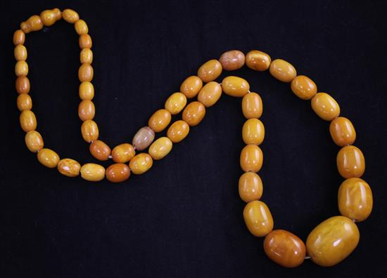 A single strand graduated amber bead necklace, 27.5in.